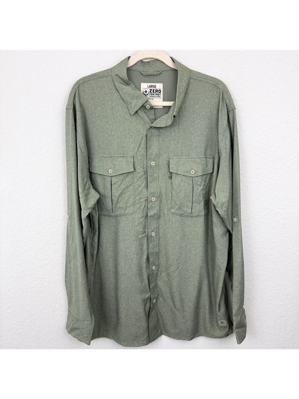 Zero Foxtrot Mens F'n Soft Daily Shirt Size L Long Sleeve Lightweight Sage Green